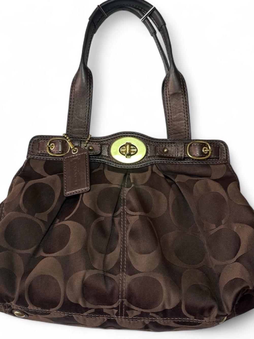 Coach Signature Sateen Garnet
Turnlock Tote (Style No. 13906)